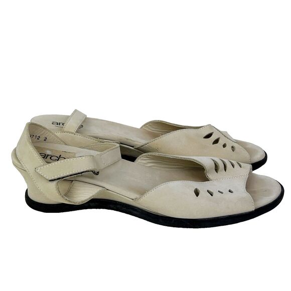 Arche Cream Leather Open Toe Wedge Sandals Cut Outs Made in France Shoes EU 40 9 - Picture 1 of 14